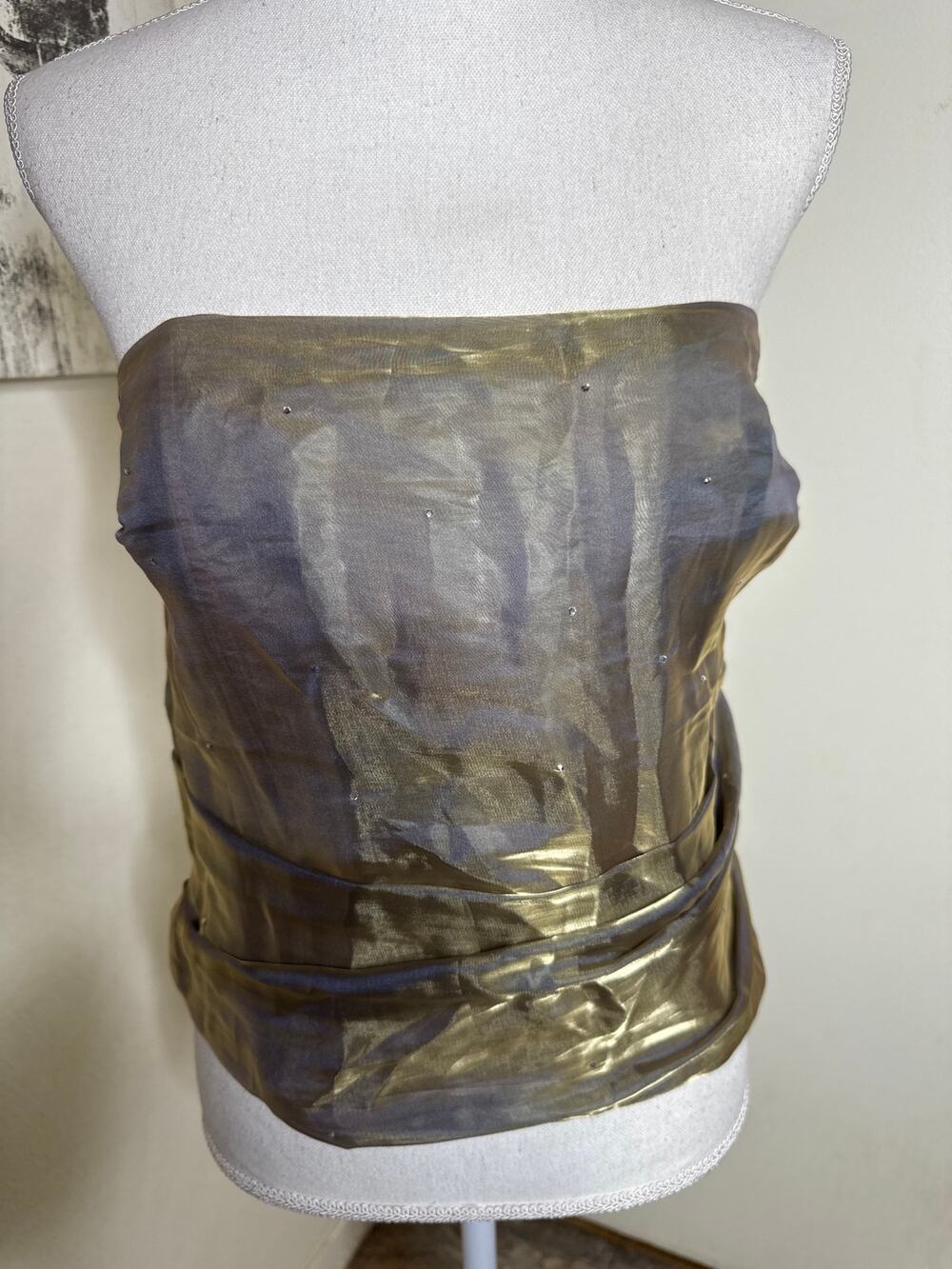 Vintage Y2K Aspeed USA Metallic Strapless Bustier Tube Top Shimmer Gold 2XL
